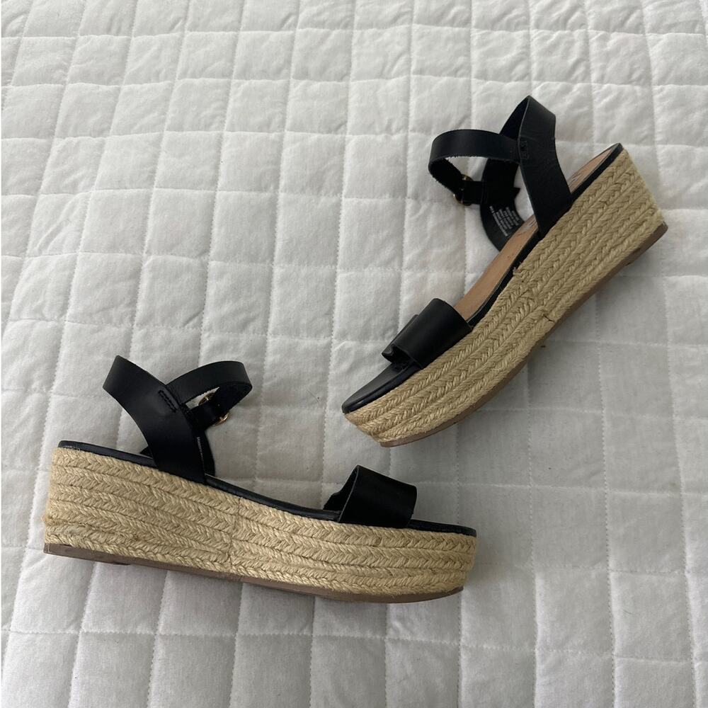 Steve Madden Sandals Womens 9.5 Wedge Espadrille Black Leather Brandice Resort